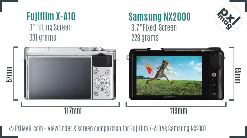 Fujifilm X-A10 vs Samsung NX2000 Screen and Viewfinder comparison