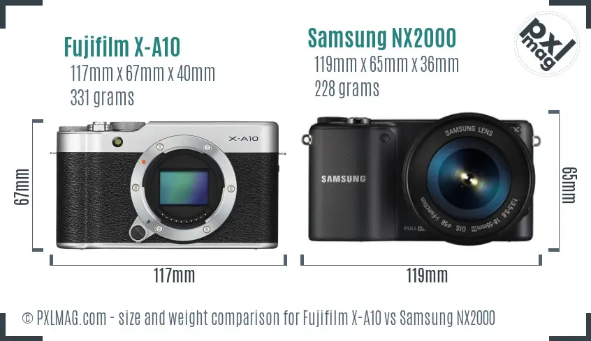 Fujifilm X-A10 vs Samsung NX2000 size comparison