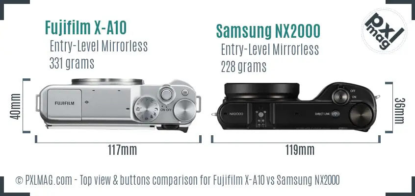 Fujifilm X-A10 vs Samsung NX2000 top view buttons comparison