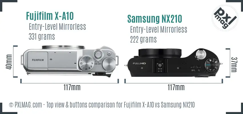 Fujifilm X-A10 vs Samsung NX210 top view buttons comparison Fujifilm X-A10 vs Samsung NX210 top view buttons comparison