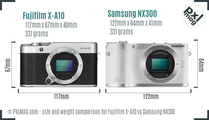 Fujifilm X-A10 vs Samsung NX300 size comparison