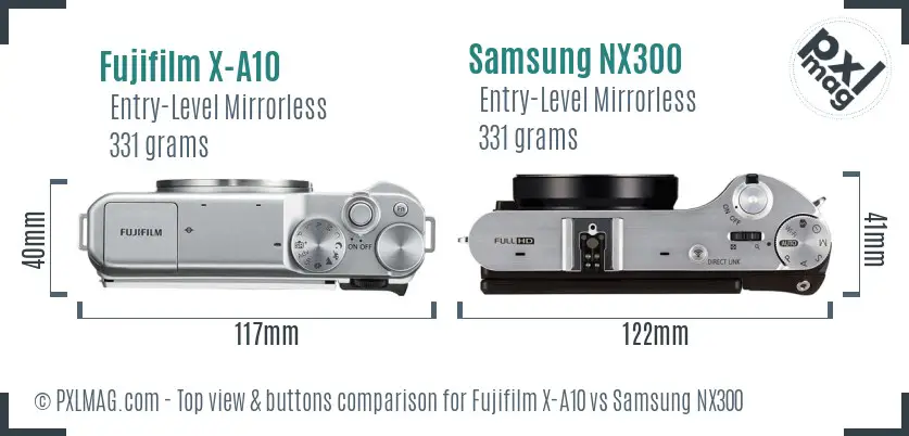 Fujifilm X-A10 vs Samsung NX300 top view buttons comparison