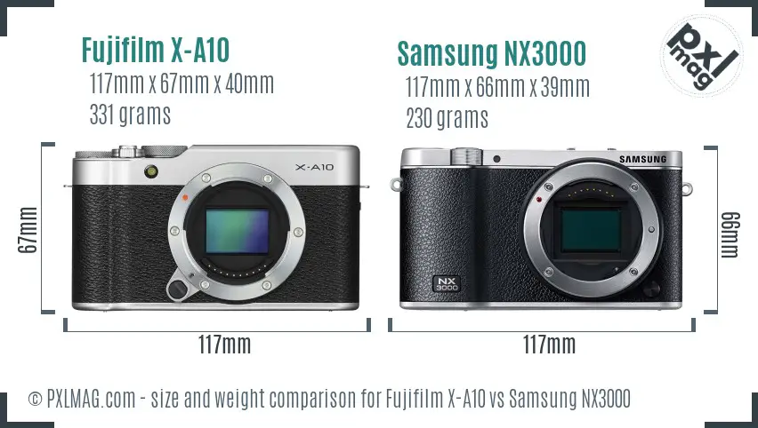 Fujifilm X-A10 vs Samsung NX3000 size comparison