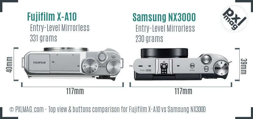 Fujifilm X-A10 vs Samsung NX3000 top view buttons comparison