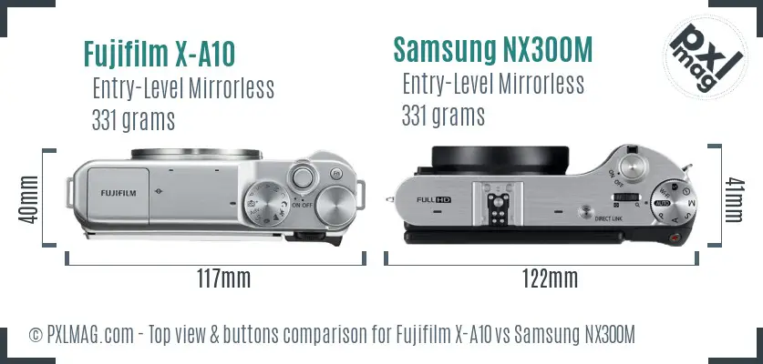 Fujifilm X-A10 vs Samsung NX300M top view buttons comparison