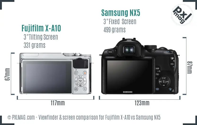 Fujifilm X-A10 vs Samsung NX5 Screen and Viewfinder comparison