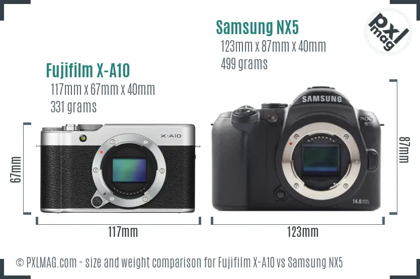 Fujifilm X-A10 vs Samsung NX5 size comparison