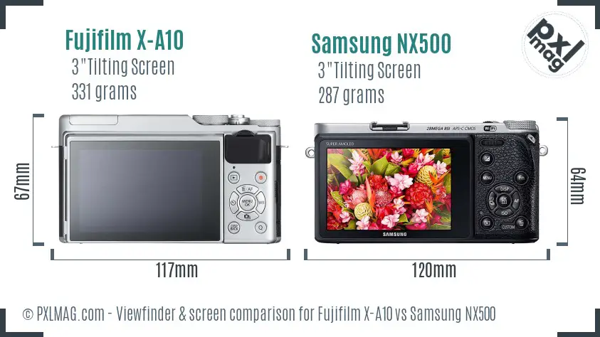 Fujifilm X-A10 vs Samsung NX500 Screen and Viewfinder comparison