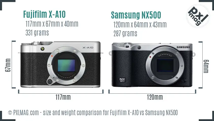 Fujifilm X-A10 vs Samsung NX500 size comparison
