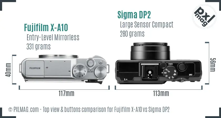 Fujifilm X-A10 vs Sigma DP2 top view buttons comparison