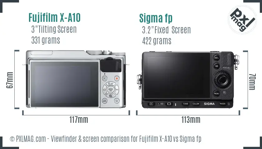 Fujifilm X-A10 vs Sigma fp Screen and Viewfinder comparison