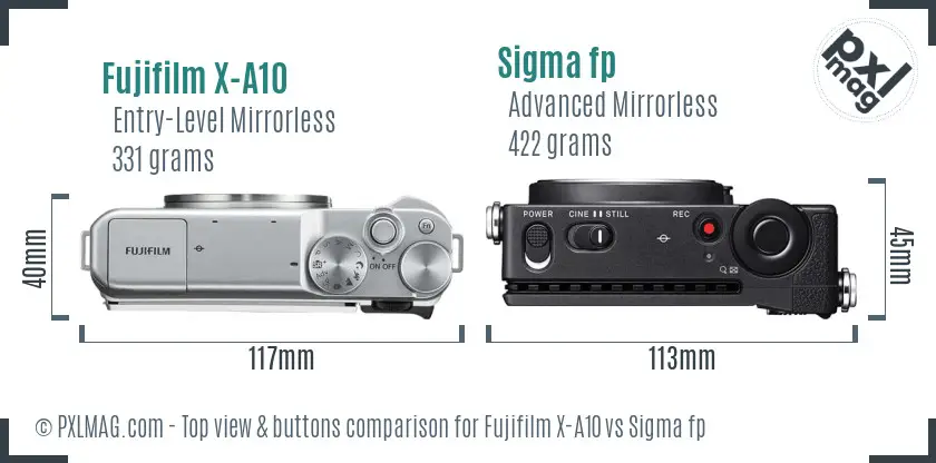 Fujifilm X-A10 vs Sigma fp top view buttons comparison