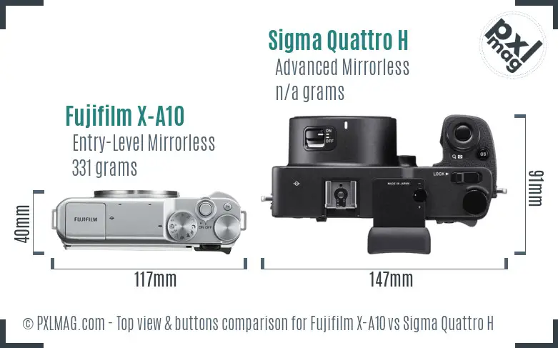 Fujifilm X-A10 vs Sigma Quattro H top view buttons comparison