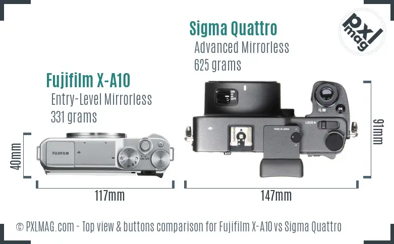 Fujifilm X-A10 vs Sigma Quattro top view buttons comparison