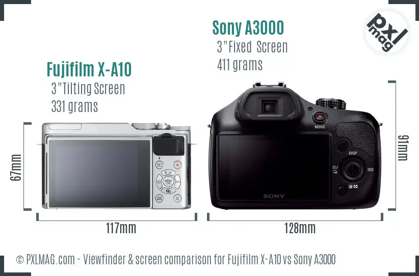 Fujifilm X-A10 vs Sony A3000 Screen and Viewfinder comparison