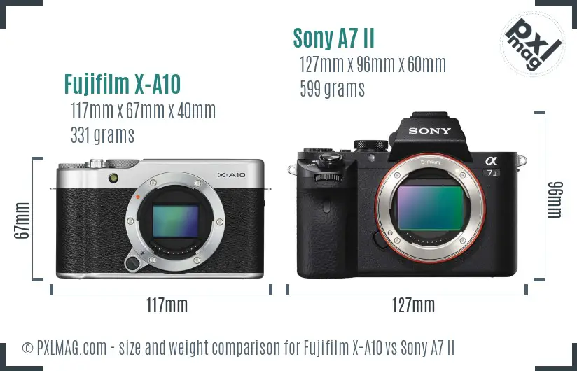 Fujifilm X-A10 vs Sony A7 II size comparison Fujifilm X-A10 vs Sony A7 II size comparison