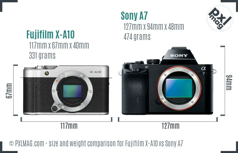 Fujifilm X-A10 vs Sony A7 size comparison Fujifilm X-A10 vs Sony A7 size comparison
