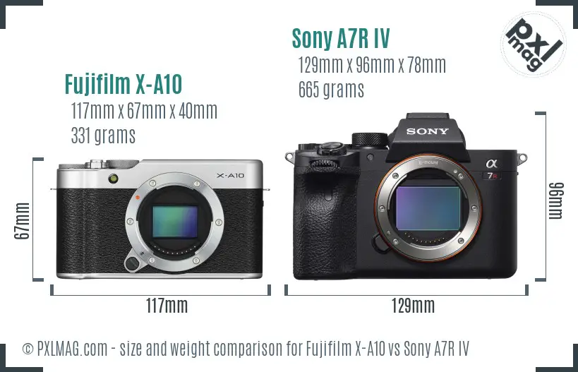 Fujifilm X-A10 vs Sony A7R IV size comparison