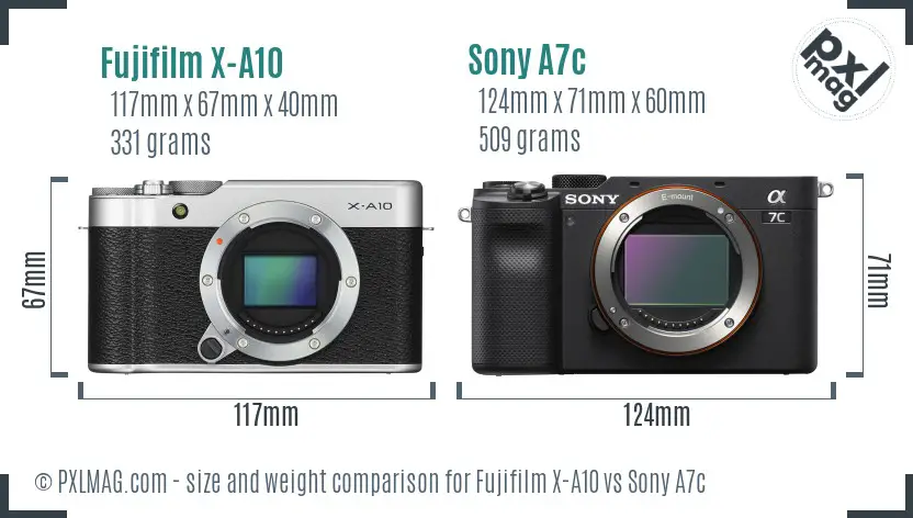 Fujifilm X-A10 vs Sony A7c size comparison Fujifilm X-A10 vs Sony A7c size comparison