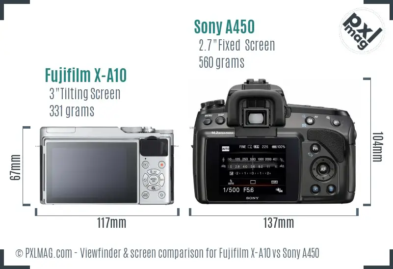 Fujifilm X-A10 vs Sony A450 Screen and Viewfinder comparison