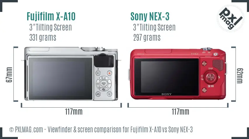 Fujifilm X-A10 vs Sony NEX-3 Screen and Viewfinder comparison