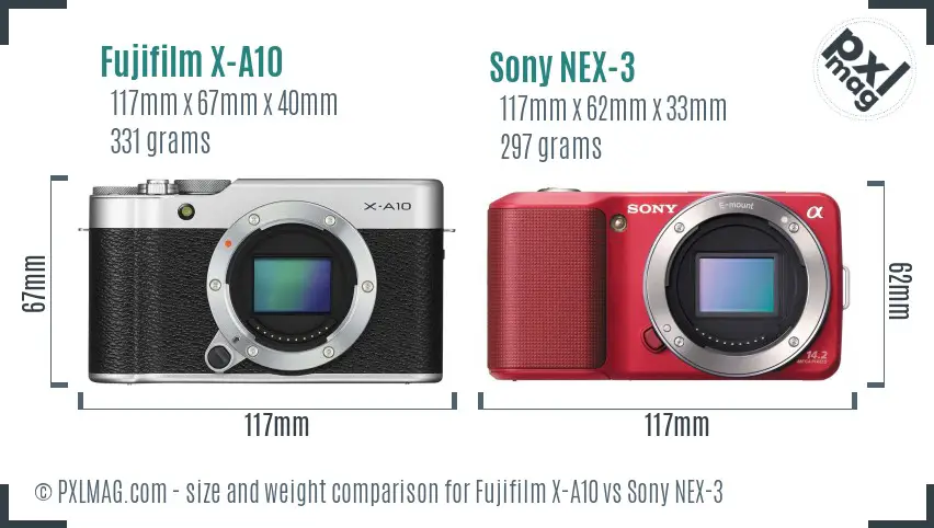 Fujifilm X-A10 vs Sony NEX-3 size comparison