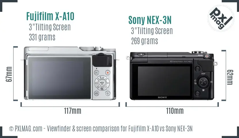 Fujifilm X-A10 vs Sony NEX-3N Screen and Viewfinder comparison