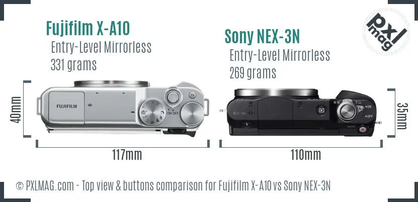 Fujifilm X-A10 vs Sony NEX-3N top view buttons comparison