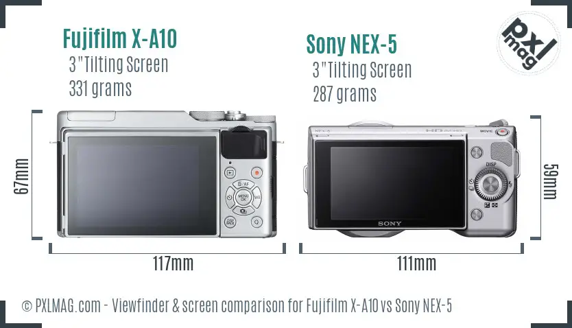 Fujifilm X-A10 vs Sony NEX-5 Screen and Viewfinder comparison
