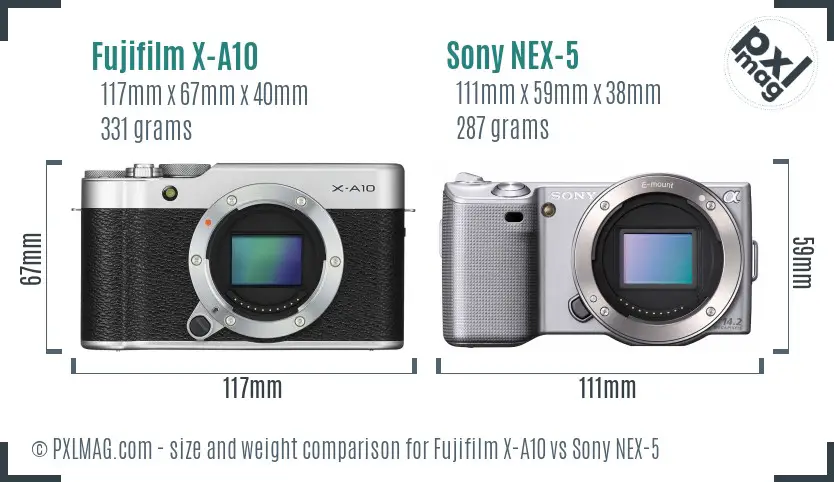 Fujifilm X-A10 vs Sony NEX-5 size comparison
