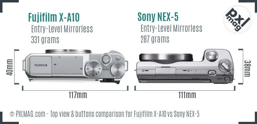 Fujifilm X-A10 vs Sony NEX-5 top view buttons comparison