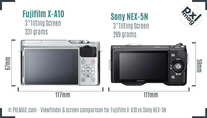 Fujifilm X-A10 vs Sony NEX-5N Screen and Viewfinder comparison