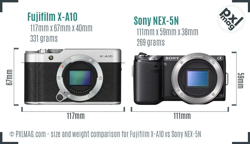 Fujifilm X-A10 vs Sony NEX-5N size comparison