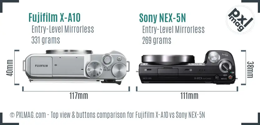 Fujifilm X-A10 vs Sony NEX-5N top view buttons comparison