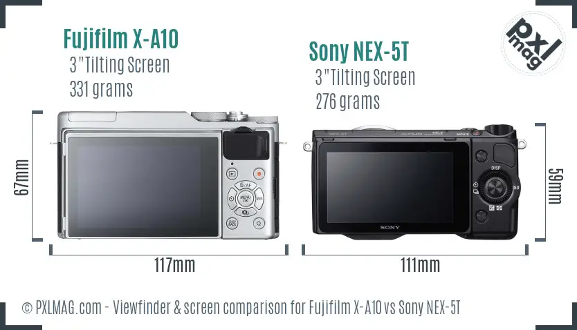 Fujifilm X-A10 vs Sony NEX-5T Screen and Viewfinder comparison