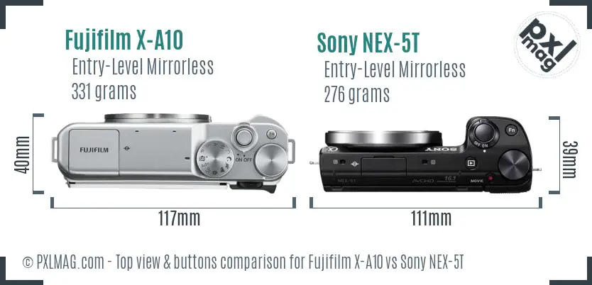 Fujifilm X-A10 vs Sony NEX-5T top view buttons comparison