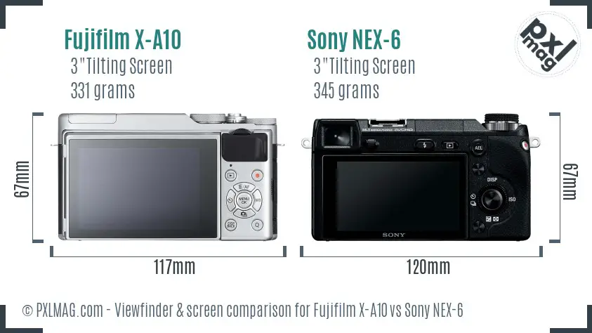 Fujifilm X-A10 vs Sony NEX-6 Screen and Viewfinder comparison