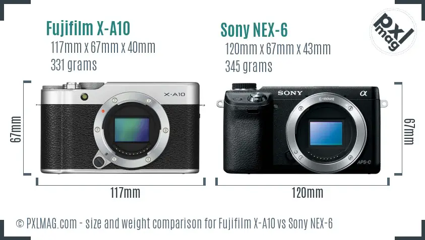 Fujifilm X-A10 vs Sony NEX-6 size comparison
