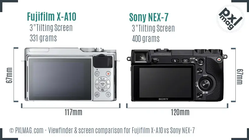 Fujifilm X-A10 vs Sony NEX-7 Screen and Viewfinder comparison