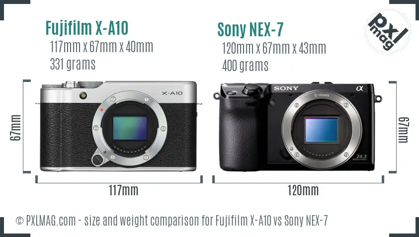 Fujifilm X-A10 vs Sony NEX-7 size comparison