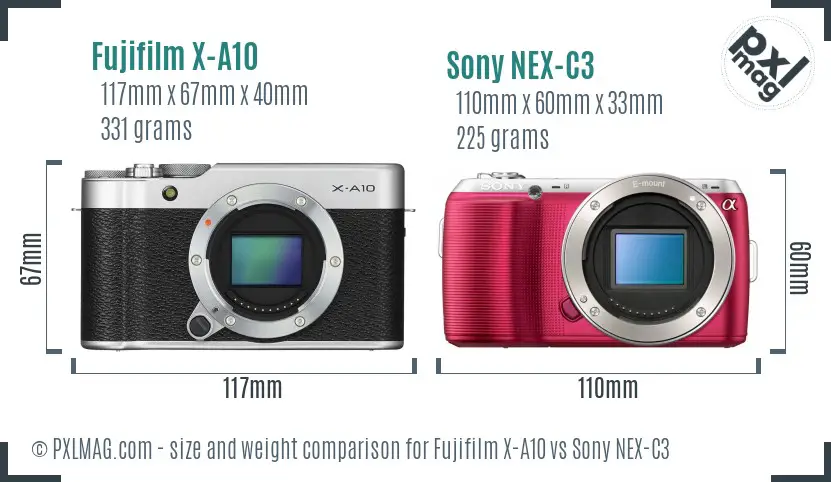 Fujifilm X-A10 vs Sony NEX-C3 size comparison Fujifilm X-A10 vs Sony NEX-C3 size comparison