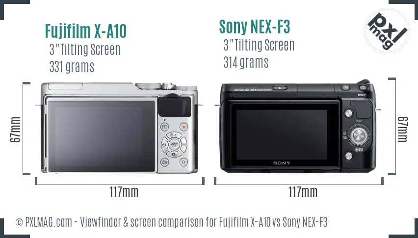 Fujifilm X-A10 vs Sony NEX-F3 Screen and Viewfinder comparison