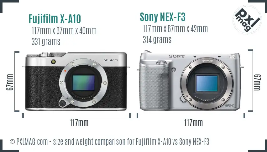 Fujifilm X-A10 vs Sony NEX-F3 size comparison