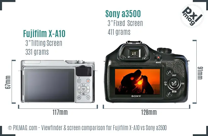 Fujifilm X-A10 vs Sony a3500 Screen and Viewfinder comparison