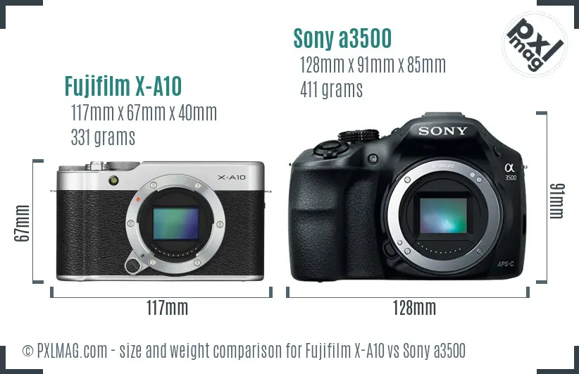Fujifilm X-A10 vs Sony a3500 size comparison