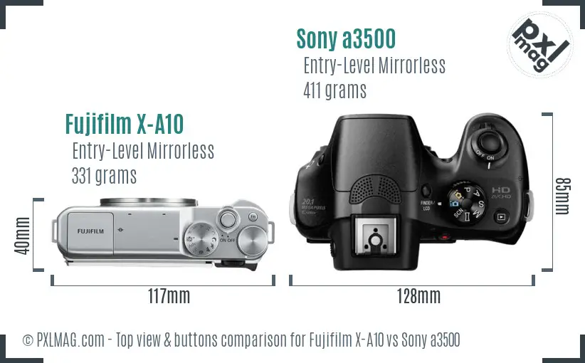 Fujifilm X-A10 vs Sony a3500 top view buttons comparison