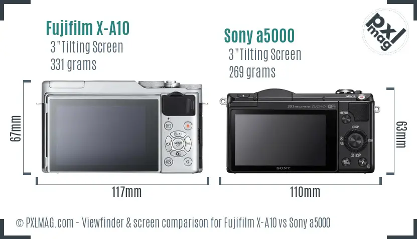 Fujifilm X-A10 vs Sony a5000 Screen and Viewfinder comparison