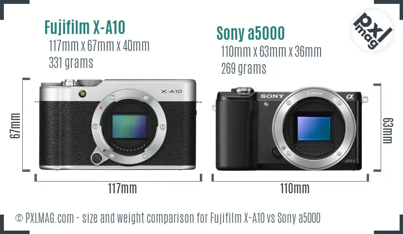 Fujifilm X-A10 vs Sony a5000 size comparison