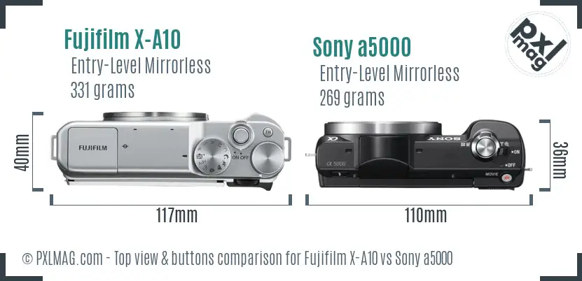 Fujifilm X-A10 vs Sony a5000 top view buttons comparison