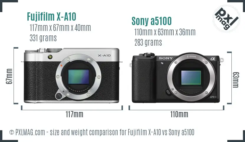 Fujifilm X-A10 vs Sony a5100 size comparison